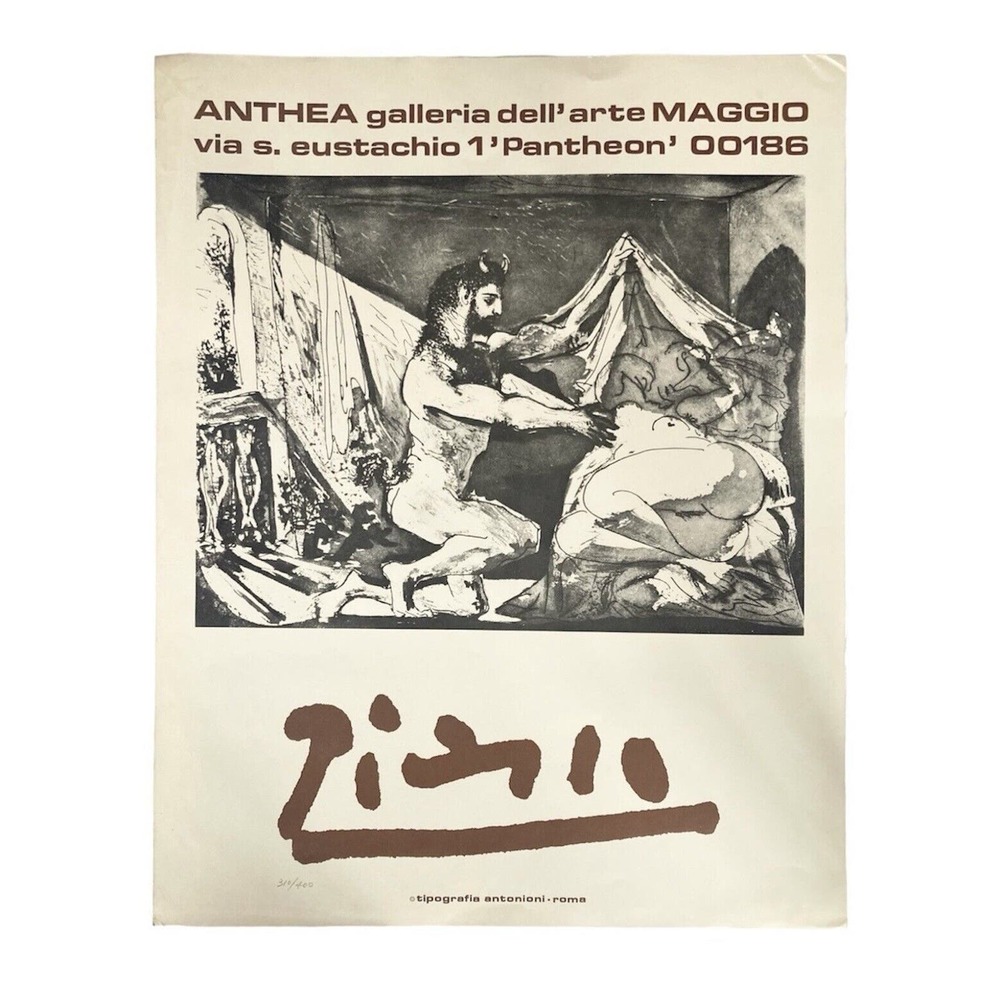 1970s Picasso “Faun Unveiling a Woman” Anthea Gallery Promotional Lithograph 28”
